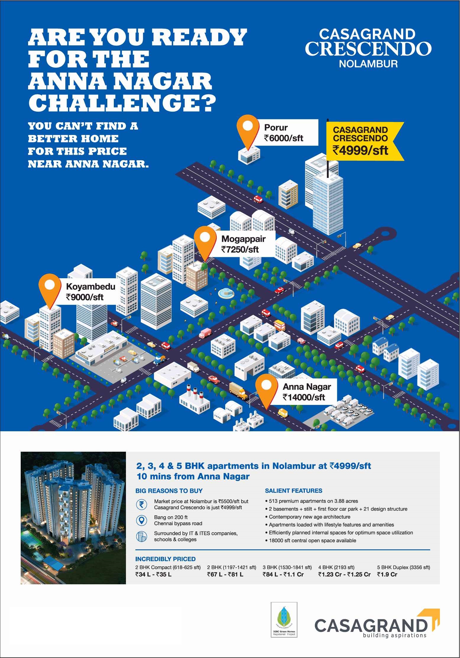 Book 2, 3, 4 & 5 bhk  apartments at Rs.4999 per sq.ft. at Casagrande Crescendo in Chennai Update